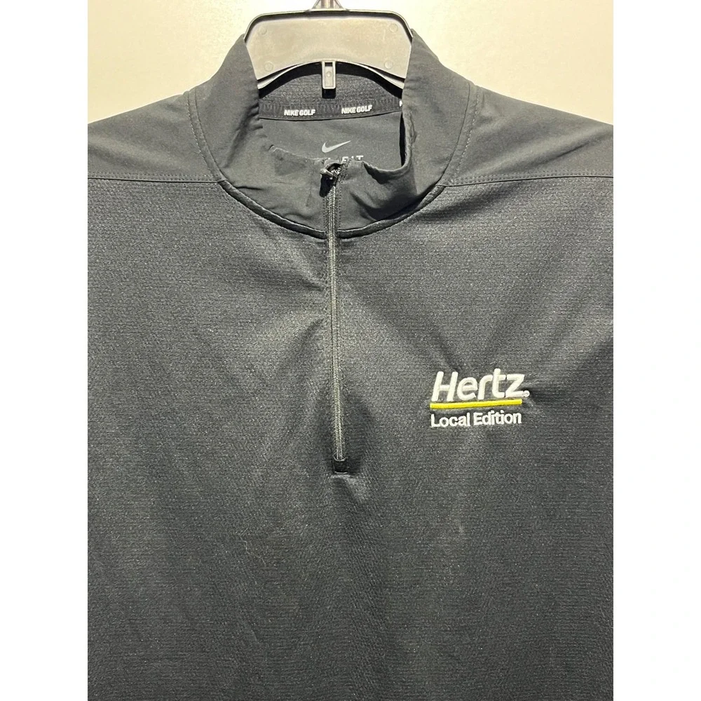 Nike Golf Dri-FIT‎ Mens XL Black 1/4 Zip Pullover Hertz Local Edition Logo